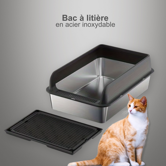 Bac à litière pour chat en acier inoxydable