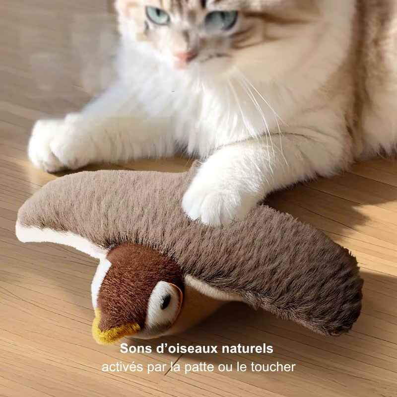 Oiseau-jouet interactif pour chat : battement d’ailes, sons d’oiseau et éveil de l’instinct chasseur