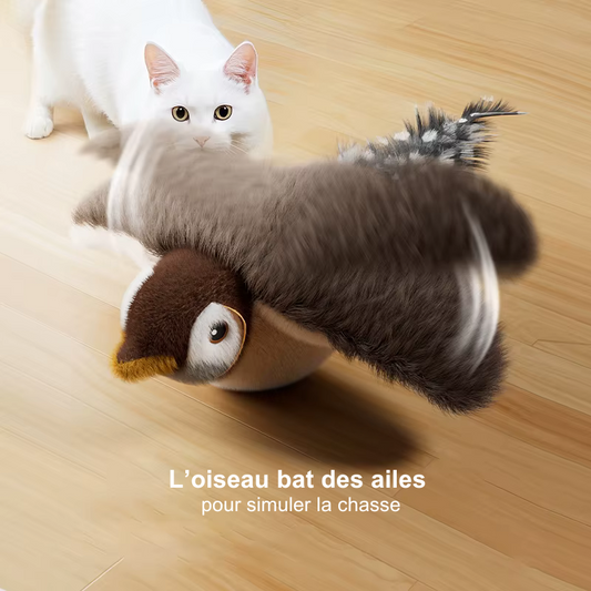 Oiseau-jouet interactif pour chat : battement d’ailes, sons d’oiseau et éveil de l’instinct chasseur