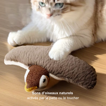 Oiseau-jouet interactif pour chat : battement d’ailes, sons d’oiseau et éveil de l’instinct chasseur