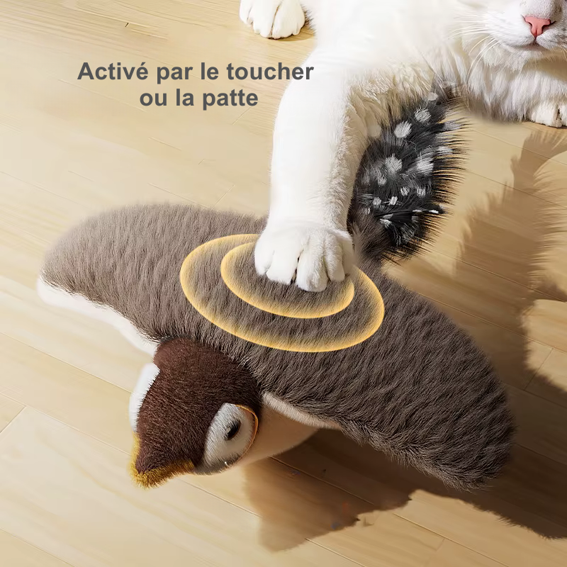 Oiseau-jouet interactif pour chat : battement d’ailes, sons d’oiseau et éveil de l’instinct chasseur