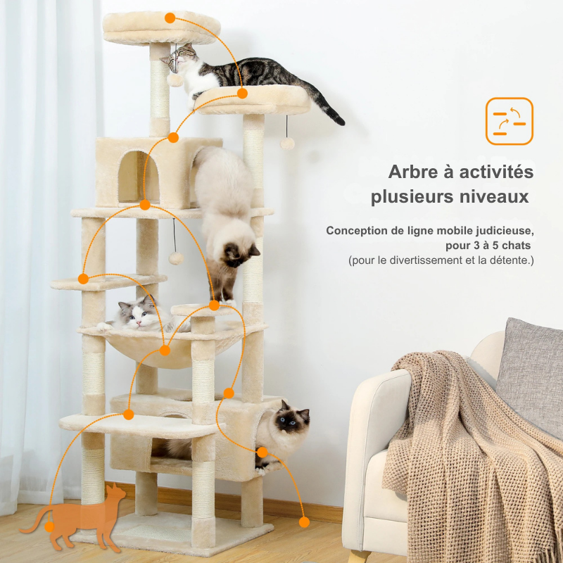 Arbre à chat XXL : griffoirs, hamac et condos spacieux pour chats d’intérieur
