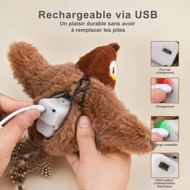 Oiseau-jouet interactif pour chat : battement d’ailes, sons d’oiseau et éveil de l’instinct chasseur