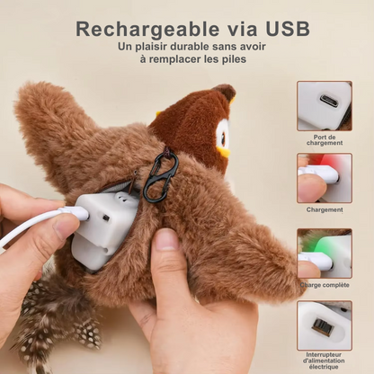 Oiseau-jouet interactif pour chat : battement d’ailes, sons d’oiseau et éveil de l’instinct chasseur