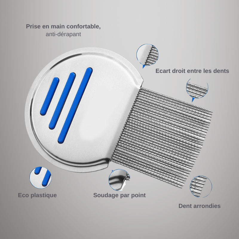 Peigne anti puces en acier inoxydable chat