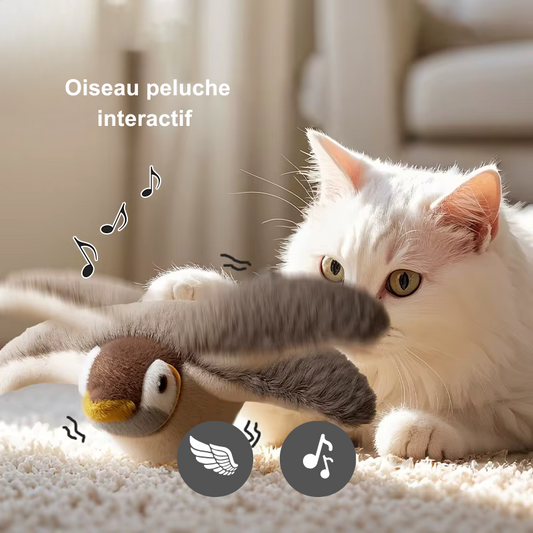 Oiseau-jouet interactif pour chat : battement d’ailes, sons d’oiseau et éveil de l’instinct chasseur