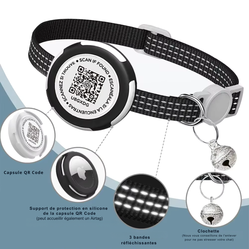 Collier d'identification pour chat avec QR code