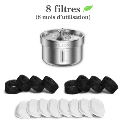 Filtre de fontaine à eau en acier inoxydable pour chat, 2 L